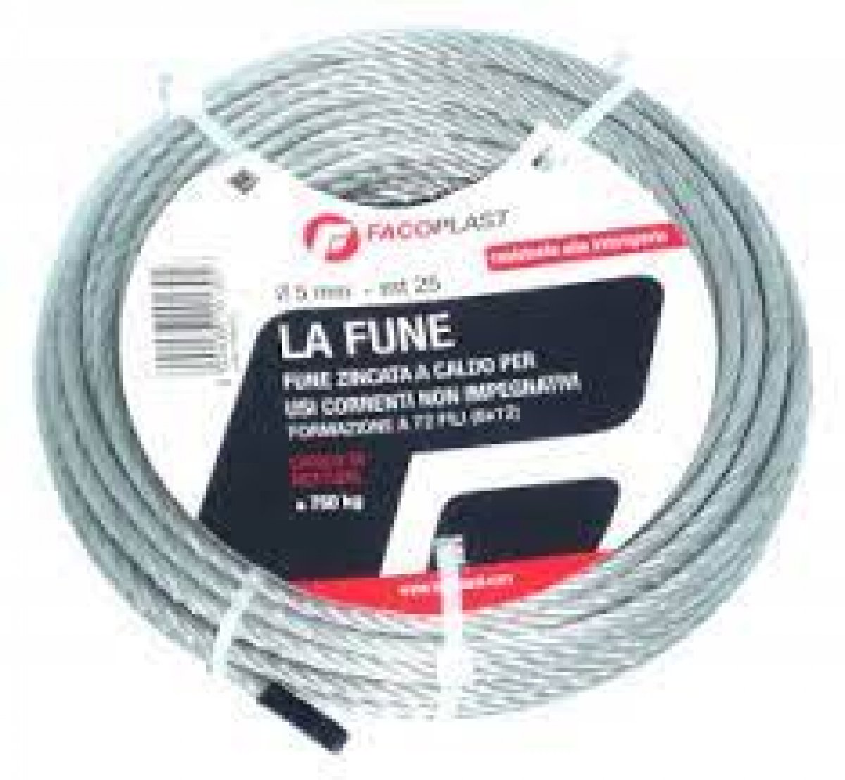 FUNE ACCIAIO ZINCATA COMM.LE MM. 6x25 MT FA.CO.PLAST.