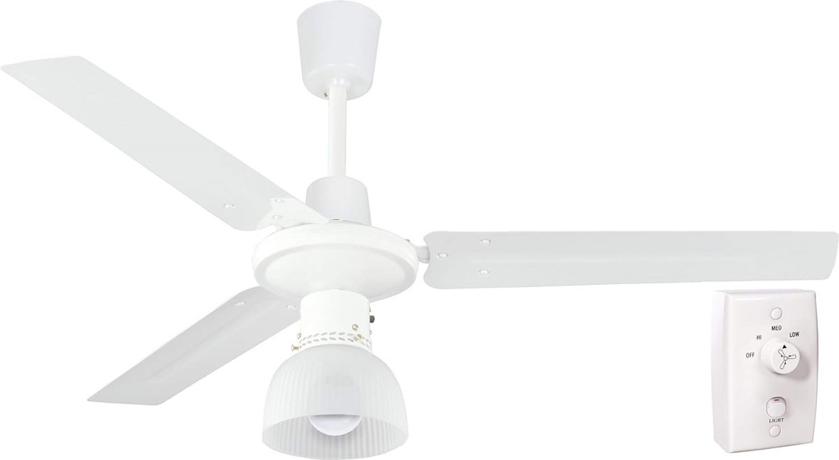 Ventilatore a soffitto 120cm con portalampada e comando a muro VELAMP