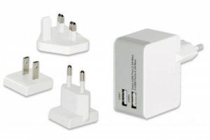 SET ADATTATORI DI RICARICA DA VIAGGIO (EU/UK/US) CON 2 PORTE USB