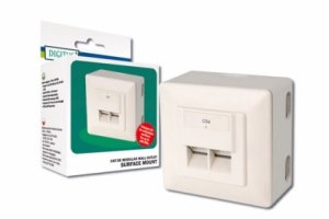 PRESA DOPPIA A MURO RJ45 SCHERMATA STP CAT.5E 2 CONNETTORI 8 POLI (DN-9002-N)