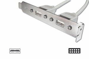 PANNELLO SLOT CON 2 CONNETTORI ESTERNI USB 2,0 TIPO A, FEMMINA - CONNETTORI INTERNI ALLA PIASTRA MADRE 2X5 PIN 2,54 MM