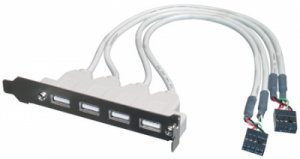 PIASTRINA CON 4 CONNETTORI USB 2.0 TIPO A ESTERNI - CONNETTORE ALLA PIASTRA MADRE 2X10 PIN 2,54 MM. (AK 674-2/10)